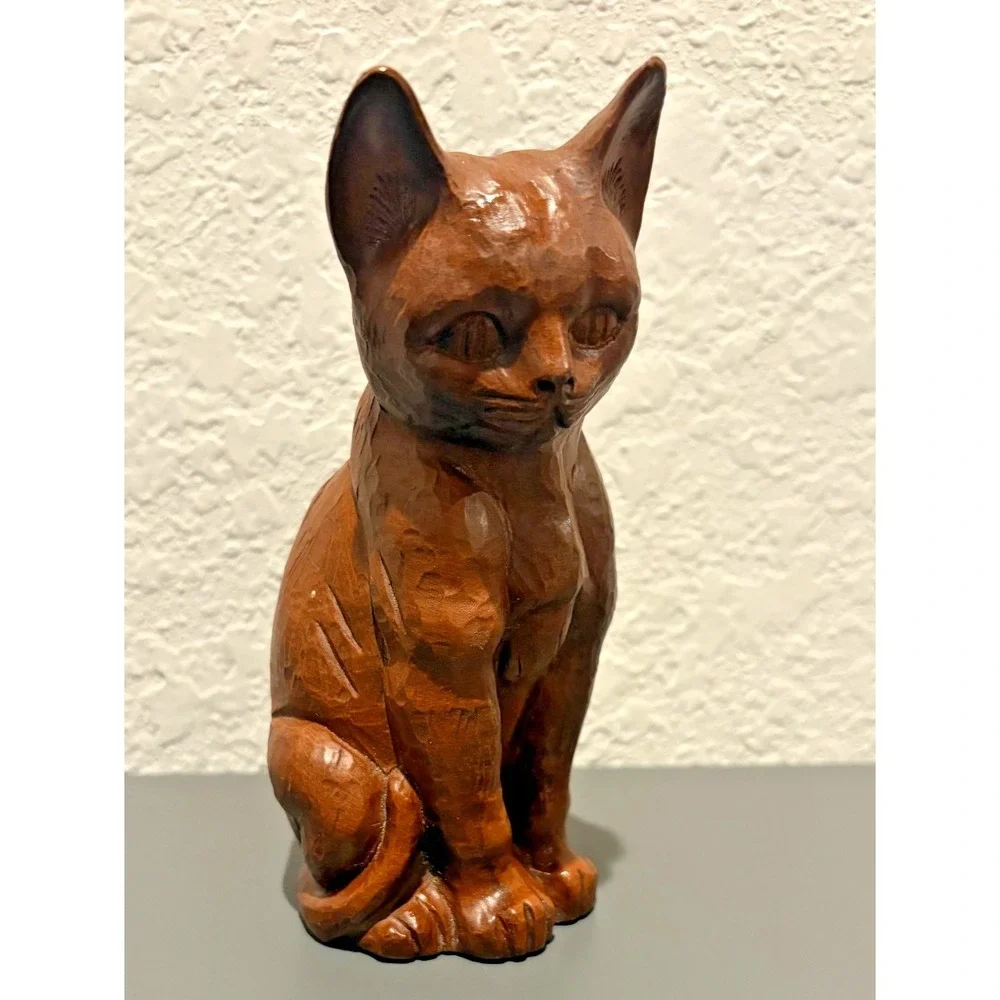Vintage Red Mill Mfg 1985 Sitting Cat Figurine Crushed Pecan Resin 6